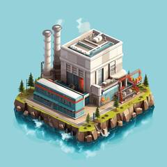 Hydro power plant isometric vector tile isolated