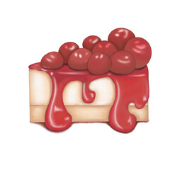 cute Cherry Cake, citrus cake with sliced cherry topping and candle for special occasion, birthday. Vector