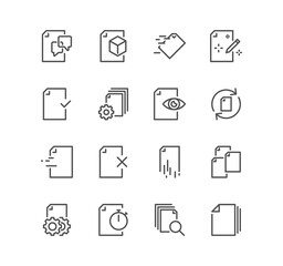 Set of document flow management related icons, form, data, document, batch processing, bureaucracy and linear variety symbols.