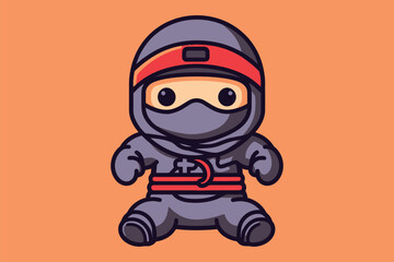 Little Ninja Cartoon Character Creative Unique Mascot Logo Tshirt Sublimation Vector Design Template