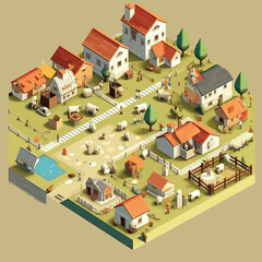 Village isometric vector tile isolated