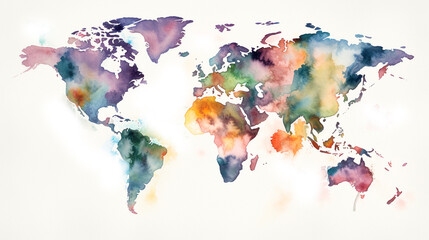 watercolor world map aquarelle illustration. Generative ai