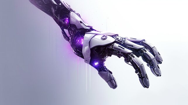 Metal Purple Robot Hand. High Technology. Generative AI