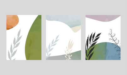 set of banners with grass and flowers