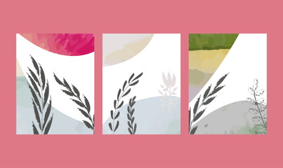 set of banners with grass and flowers