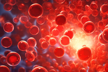 Red blood cells in vein, illustration of streaming blood cells in colour background, Generative AI