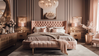 Luxury bedroom with modern design and elegance generated by AI