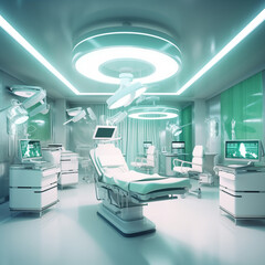 Generative AI, A hospital room with a lamp and a bed. medical room.