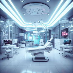 Generative AI, A room with a lamp and a chair that says'doctor'on it, medical room. 