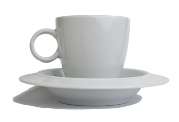 coffee cup (small espresso mug) on white background, empty isolated cutout cup with saucer