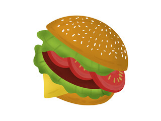 hamburger urgent food Free time can be eaten. for the hustle make logos and ads on white background.