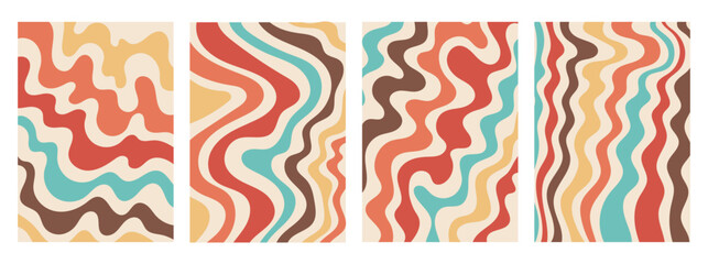 retro posters, 70s groovy hippie backgrounds set