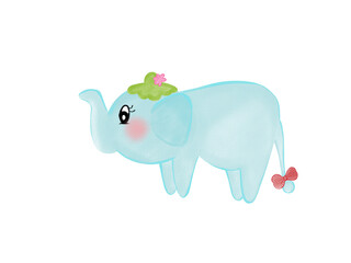 Cartoon blue elephant. Female. Cute elephant. On white background.