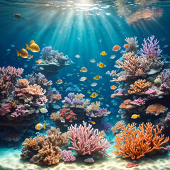Plakat coral reef with fish