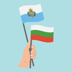 Flags of San Marino and Bulgaria, Hand Holding flags