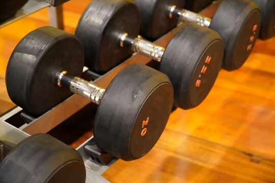 Dumbbells in a fitness hall,Sports and fitness room,Weight Training Equipment.