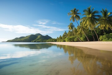 Obraz premium Summer landscape, palm trees and blue calm sea. Generative AI