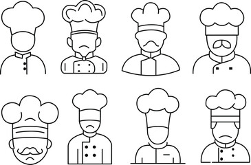 Set of chef line icons. Chef icons in outline style. Vector illustration