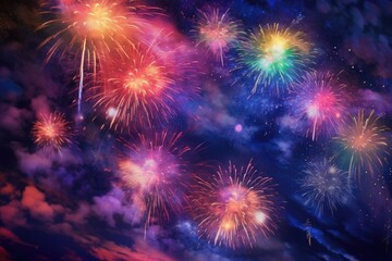 Fototapeta premium Explosive beauty as vibrant bursts of fireworks. Generative AI