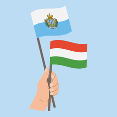 Flags of San Marino and Hungary, Hand Holding flags