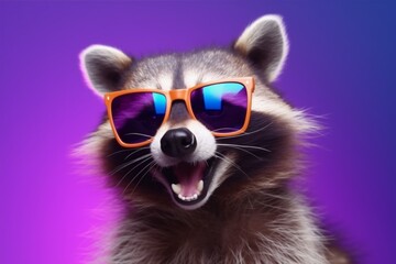 glasses animal music young fun ai background party raccoon portrait pet. Generative AI. - obrazy, fototapety, plakaty