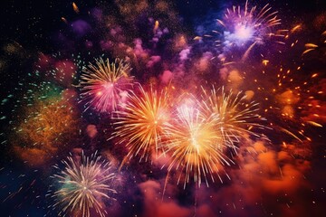 Fototapeta premium Explosive beauty as vibrant bursts of fireworks. Generative AI