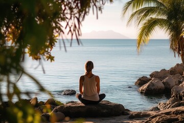 Fototapeta premium Lonely traveler, healthy lifestyle on a beautiful tropical island
