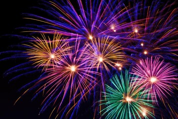 Fototapeta premium Explosive beauty as vibrant bursts of fireworks. Generative AI
