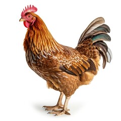 Full body brown chicken ,hen isolated on white background. Generative AI