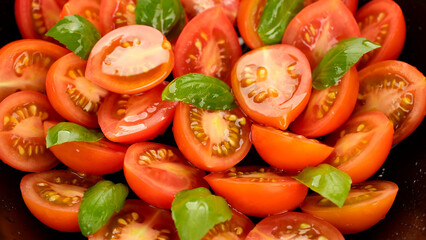 Fresh salad tomatoes and basil. Italian food