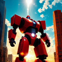red giant robot in the city