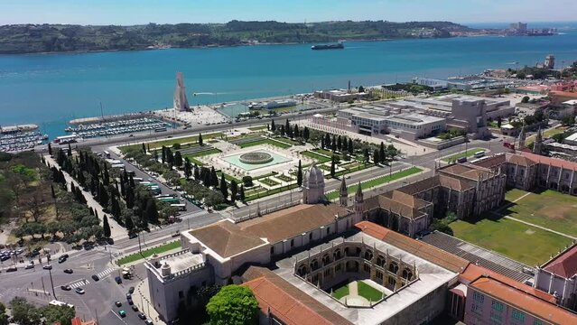 Aerial video of Praca do Imperio Garden on a sunny day