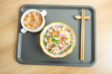 Colorful Meat Fried Rice with Stewed Meat Soup
