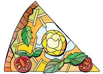 Slice of pizza, decorative zentangle vector illustration