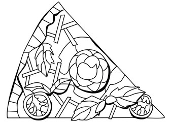 Slice of pizza, decorative zentangle vector illustration for coloring