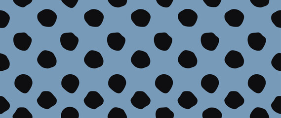 Vector flat background. Illustration on a blue background. A small black pea. Seamless pattern. Ideal for printing textiles, covers, screensavers, posters, wallpapers and more.