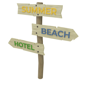 summer vacation hotel or beach directions, 3D rendering