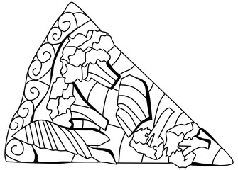 Slice of pizza, decorative zentangle vector illustration for coloring