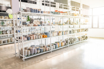 Ceramic tableware for daily use on warehouse shelves