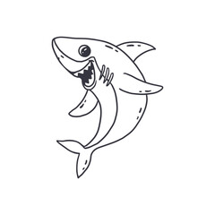 cute cartoon shark for your  design. Coloring page. Doodle cartoon style. Vector illustration 