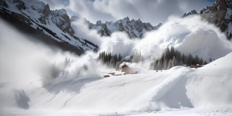 snow avalanche descends on the building. generative ai - obrazy, fototapety, plakaty