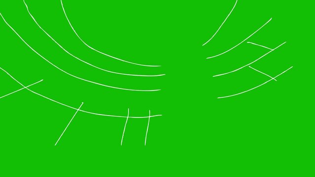 Animated draw white light. Sun light lines. Linear icon. Looped video. Vector illustration on green background. Pop-up line animation element. Flash FX Elements And Transition Great Motion Graphics.