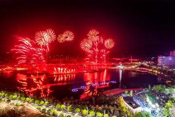 May Day Fireworks Show at Taozi Lake, Liling, Hunan, China