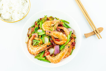 Stir-Fried Shrimp and Rice with Celery