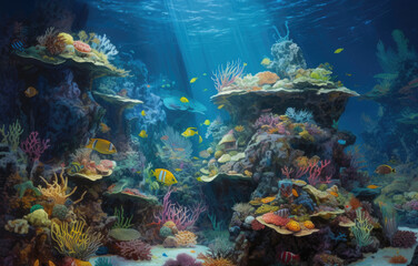 Fototapeta premium Coral reef with fish and coral. Generative AI.