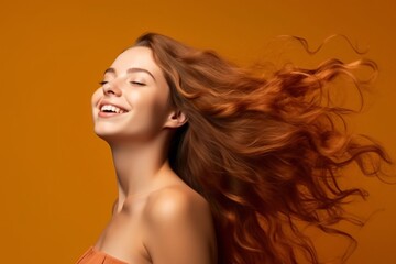 Fototapeta na wymiar Beautiful Hair swinging head from side to side, Young beautiful woman with long perfect healthy shiny hair. Generative ai