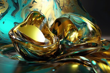Abstract background with gold liquid. Generative AI.
