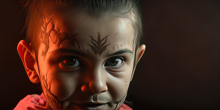 Profile picture of a demonized child with red colors - Generative AI
