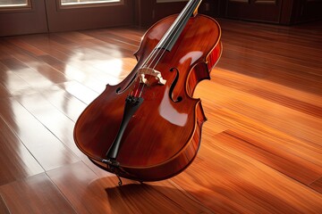 Violin on the wooden floor. Generative AI.