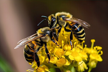 Up close with Eucera bees collecting pollen - Generative AI